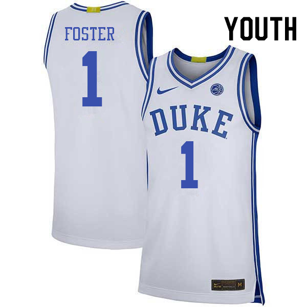 Youth #1 Caleb Foster Duke Blue Devils College Basketball Jerseys Stitched Sale-White
